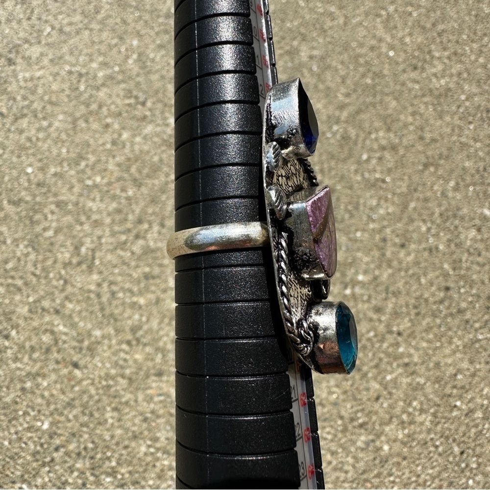 New Stunning Statement Boho Silver Ring Blue Topa… - image 6